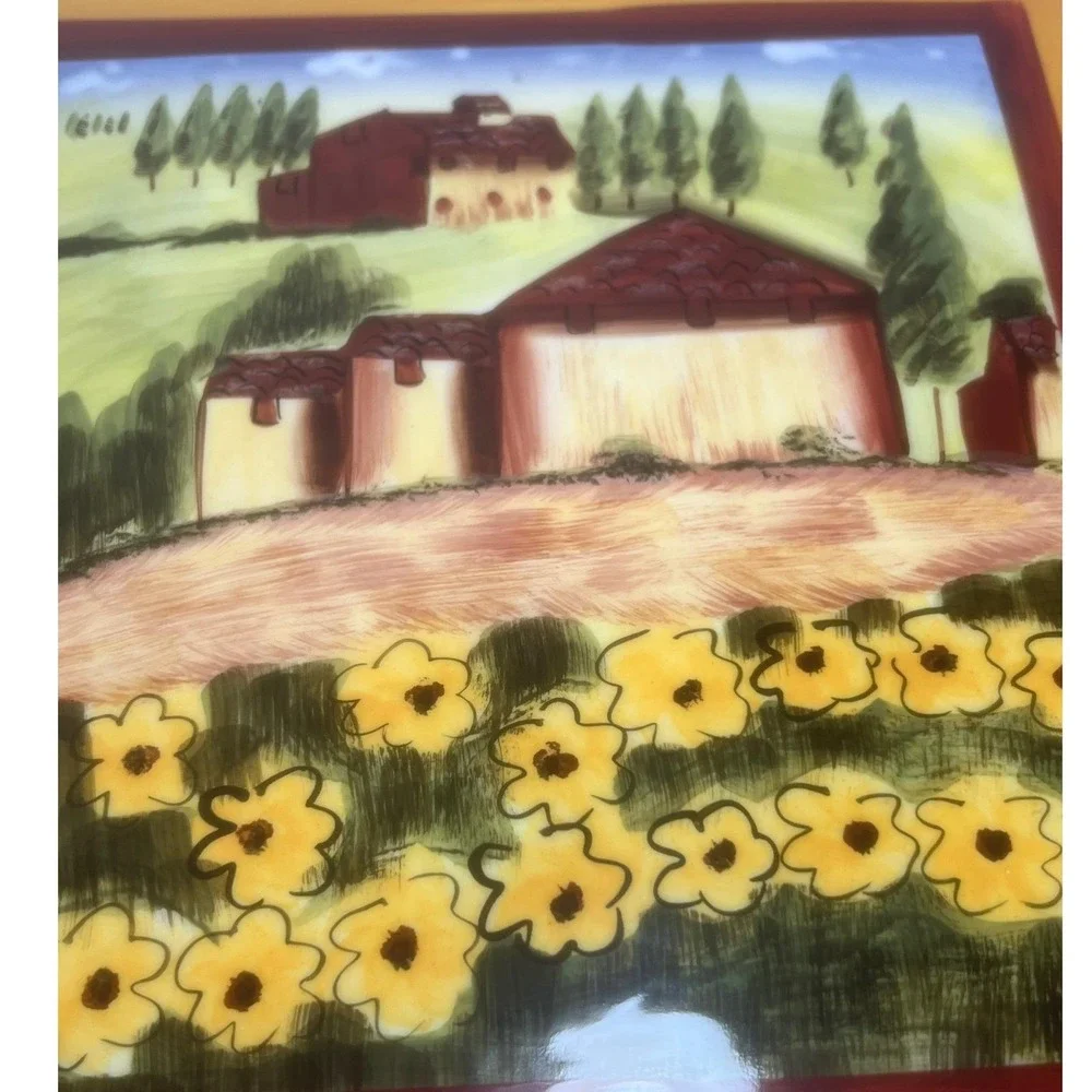 Douce Romancing Provence Hand Painted Ceramic Tray – Tuscan‎ Farmhouse Scene 14